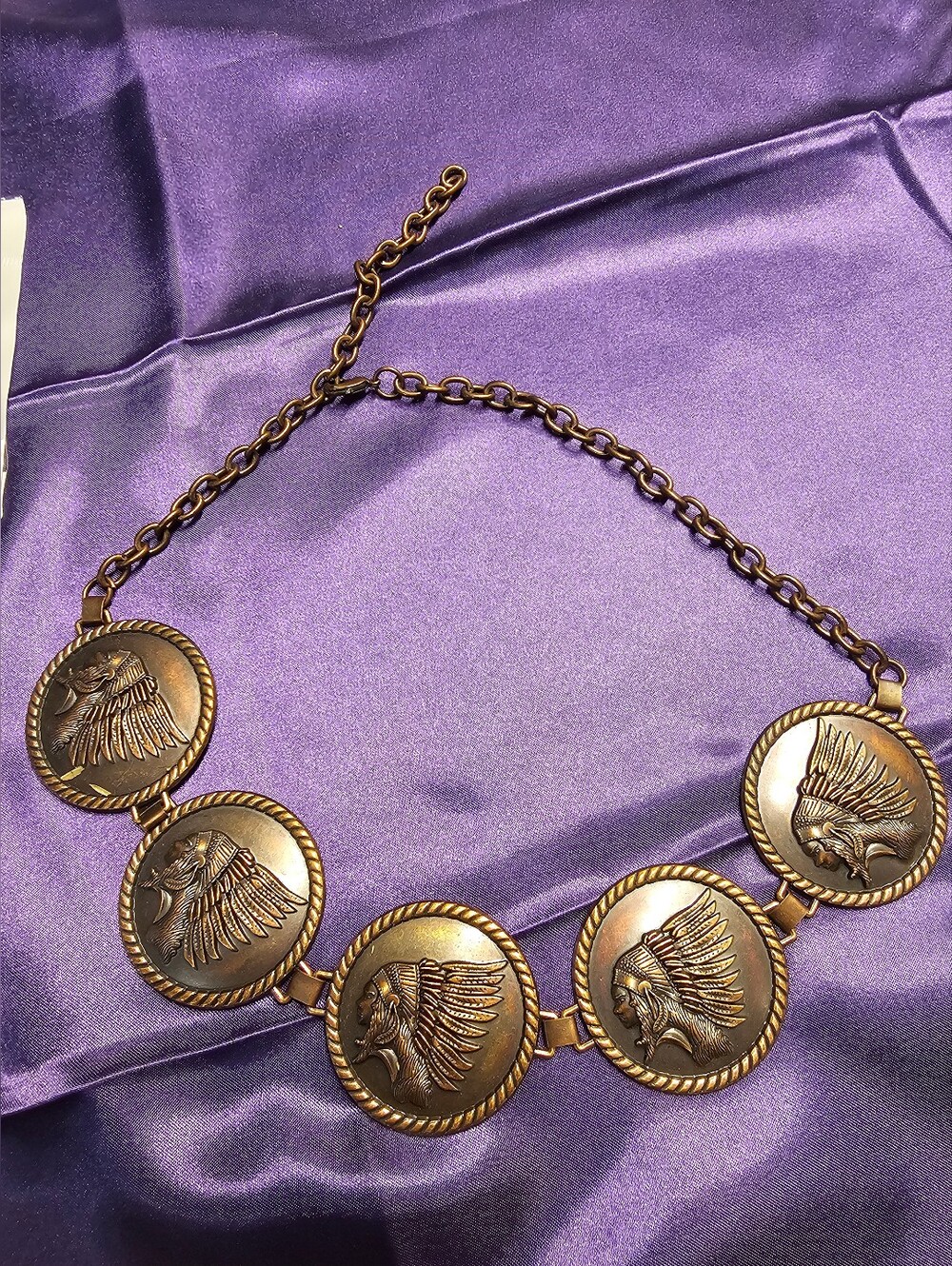 L&B Western Chief Medallion Necklace Hat Band Bronze Cowgirl - Picture 4 of 9